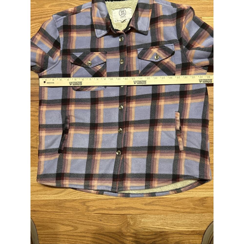 Womens SAGE Collective Shirt Jacket Plaid Fleece Sherpa Lined Shacket Sz Large - Picture 7 of 7